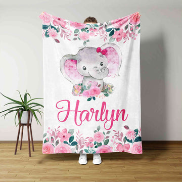 Custom Baby Blanket, Baby Girl Blanket, Elephant Blanket, Flower Blanket, Baby Blanket With Name, Baby Blanket, Kids Blanket