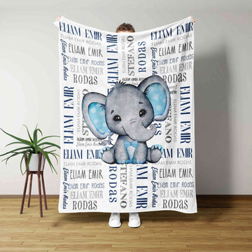 Custom Baby Blanket, Elephant Blanket, Cute Blanket, Baby Blanket With Name, Baby Blanket, Family Blanket, Kids Blanket