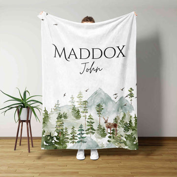 Custom Baby Blanket, Woodland Baby Blanket, Baby Blanket With Name, Deer Blanket, Baby Blanket, Family Blanket, Kids Blanket