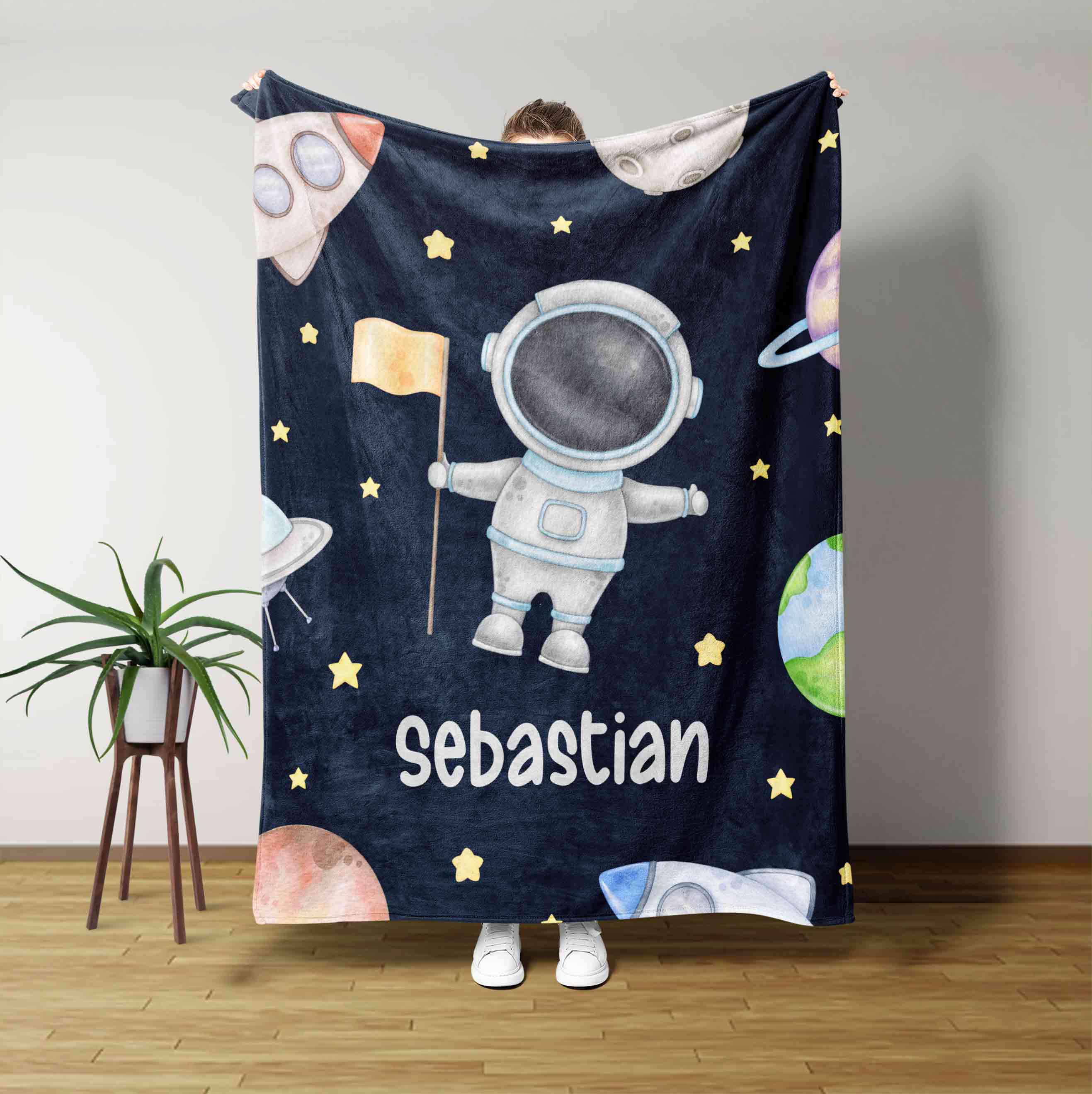 Custom Baby Blanket Baby Blanket With Name Astronaut Blanket Cartoo