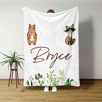 Custom Baby Blanket, Woodland Baby Blanket, Baby Blanket With Name, Fox Blanket, Raccoon Blanket, Baby Blanket, Kids Blanket