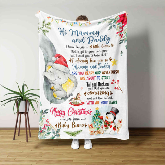 Hi Mummy And Daddy Blanket, Elephant Blanket, Christmas Blanket, Blankets For Christmas, Custom Name Blanket, Baby Blanket