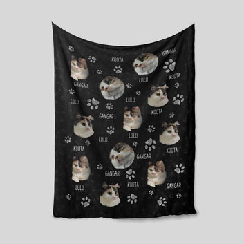 Custom Cat Face Blankets, Personalized Pet Photo Blanket, Cat Blankets, Paw Blanket, Custom Name Blanket, Gift Blanket