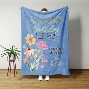 Happy 100th Birthday Blanket, 100 Year Old Birthday Gifts For Women Blanket, Personalized Blanket For Mom Great Grandma