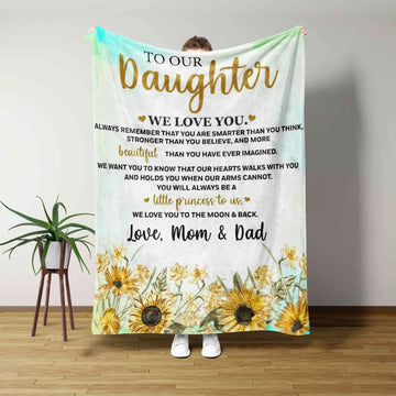 To Our Daughter Blanket, Blanket From Mom And Dad, Sunflower Blanket, Custom Name Blanket, Family Blanket, Gift Blanket