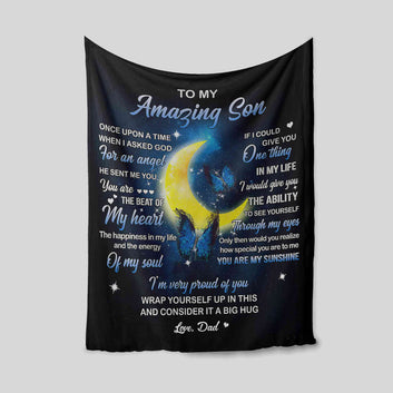 To My Amazing Son Blanket, Blanket From Dad, Butterfly Blanket, Moon Blanket, Custom Name Blanket, Family Blanket, Gift Blanket
