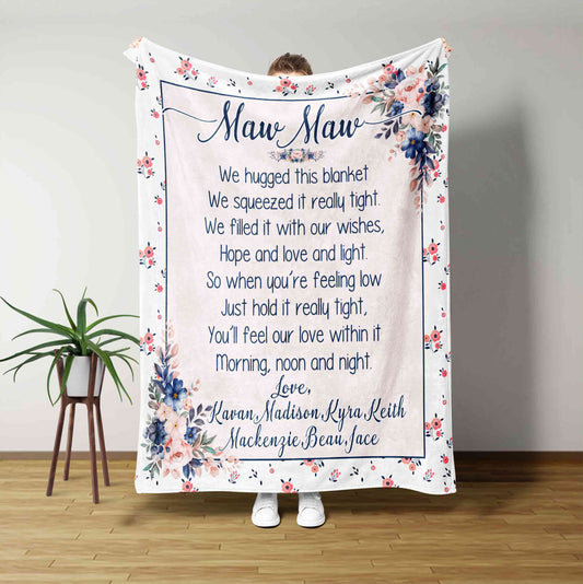 Maw Maw Blanket, We Hugged This Blanket, Mother's Day Gift Blanket, Personalized Name Blanket, Gift For Grandma Blanket