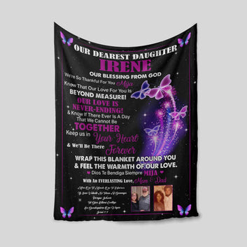 Our Dearest Daughter Blanket, Buttetfly Blanket, Custom Name Blanket, Custom Image Blanket, Family Blanket, Gift Blanket