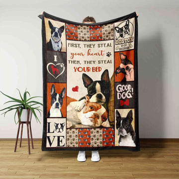 Boston Terrier Blanket, First They Steal Your Heart Then They Steal Your Bed Blanket, Pet Blanket, Gift Blanket, Family Blanket