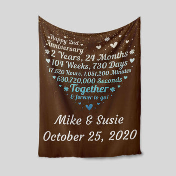 Happy 2rd Anniversary Blanket, Personalized Anniversary Blanket, Wedding Anniversary Notebook Blanket, Gift Blanket For Couple