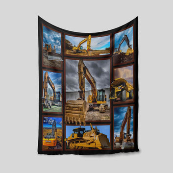 Excavator Heavy Equipment Blanket, Excavator Blanket, Construction Blanket, Gift Blanket For Dad, Family Blanket
