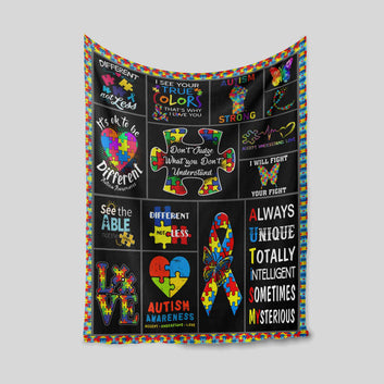 Autism Awareness Blanket, Autism Awareness Peace Love Cure Ribbon Autism Blanket, Blanket Gift Autism Warrior