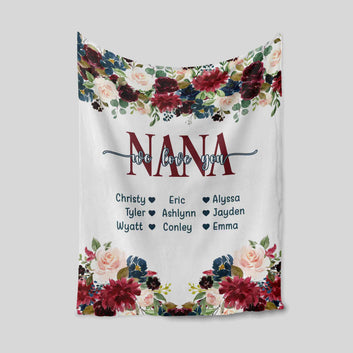 Nana We Love You Blanket, Flower Blanket, Family Blanket, Custom Name Blanket, Gift Blanket