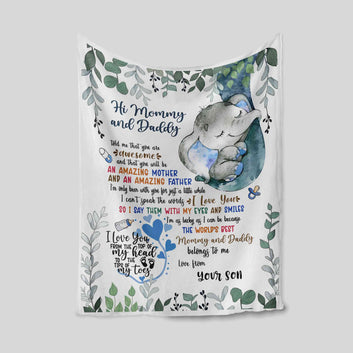 Hi Mummy & Daddy Blanket, Custom Baby Blanket, Elephant Blanket, Custom Name Blanket, Baby Blanket, Kids Blanket