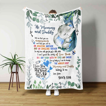 Hi Mummy & Daddy Blanket, Custom Baby Blanket, Elephant Blanket, Custom Name Blanket, Baby Blanket, Kids Blanket