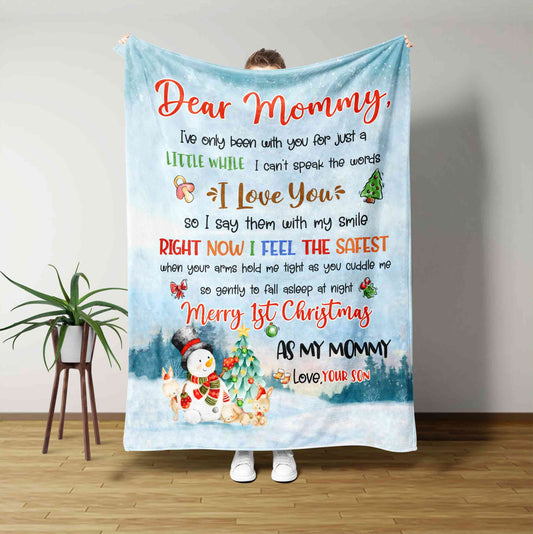 Dear Mommy Blanket, Baby Blanket, Snowman Blanket, Christmas Blanket, Blankets For Christmas, Custom Name Blanket, Gift Blanket