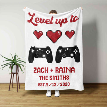 Personalized Video Games Blanket, Level Up To Blanket, Gamer Blanket, Custom Name Blanket, Anniversary Blanket, Blanket For Couple