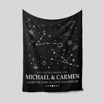 Under Stars I'll Love You Forever Blanket, Astrology Blanket, Anniversary Blanket, Blanket For Couple, Custom Name Blanket, Gift Blanket