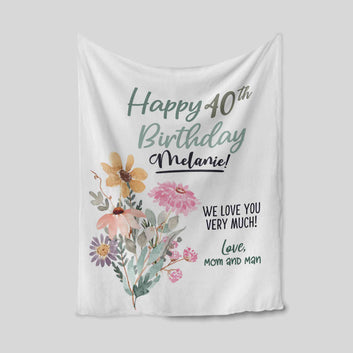 Personalized Happy 40th Birthday Blanket, Flower Blanket, Custom Name Blanket, Family Blanket, Gift Blanket