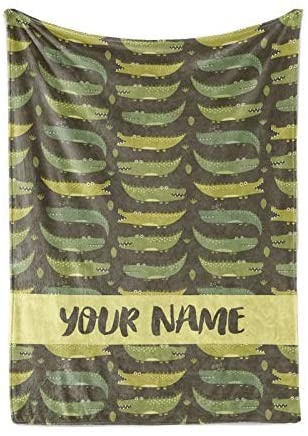 Personalized Custom Alligator Fleece and Sherpa Throw Blanket for Boys, Girls, Kids, Baby - Toddler Crocodile Blankets Perfect for Bedtime, Bedding or as Gift