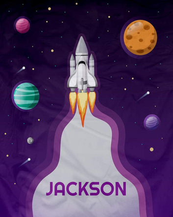 Personalized Custom Cozy Plush Fleece Blanket (Space Rocket), Ships from US - Add Your Name - Customizable Throw Keepsake Blanket Babies, Boys, Girls,...