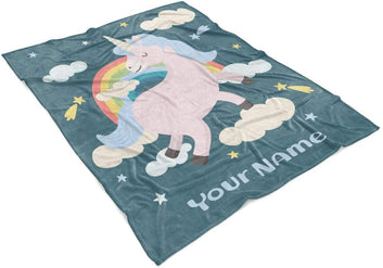 Personalized Custom Positive Vibes Unicorn Fleece and Sherpa Throw Blanket for Men, Women, Kids, Babies - Matching Pet Blankets Perfect for Bedtime, Bedding...