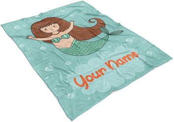 Personalized Corner Custom Light Blue Mermaid Fleece Throw Blanket for Kids - Boys Girls Baby Toddler Infants Blankets for Bed (Child