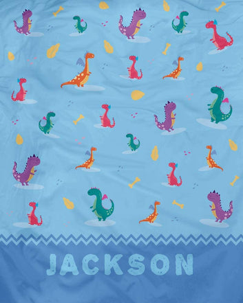 Personalized Custom Cozy Plush Fleece Blanket (Dino), Ships from US - Add Your Name - Customizable Throw Keepsake Blanket Babies, Boys, Girls, Toddlers Bedding
