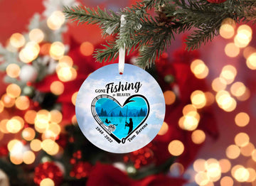 Gone Fishing In Heaven Ornament, Fishing Ornament, Heart Ornament, Christmas Ornaments, Custom Name Ornaments