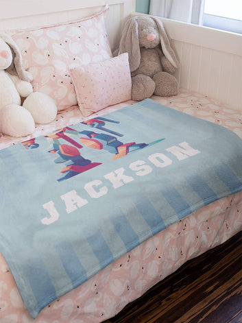 Personalized Custom Cozy Plush Fleece Blanket (Robot), Ships from US - Add Your Name - Customizable Throw Keepsake Blanket Babies, Boys, Girls, Toddlers Bedding