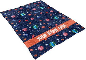 Personalized Outer Space Themed Fleece Throw Blanket for Kids - Boys, Girls, Toddlers Solar System, Galaxy, Stars, Planets Blanket