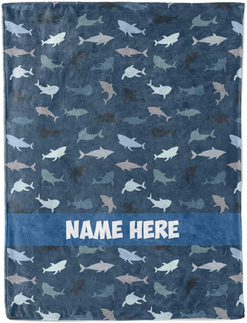 Personalized Custom Shark Pattern Fleece and Sherpa Throw Blanket - Lightweight Bedding Blankets and Gifts for Boys Girls Kids and Adults