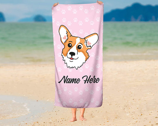 Personalized Corner Custom Corgi Beach Towels - Extra Large Adults Childrens Towel for Outdoor Boy Girl Fun Pool Bath Kid Baby Toddler Boys Girls