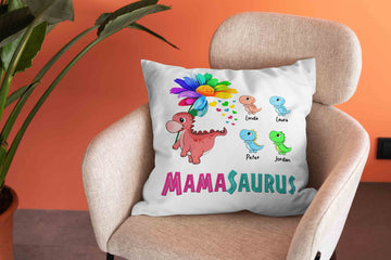 Mamasaurus Pillow, Dinosaur Pillow, Flower Pillow, Mama Pillow, Personalized Name Pillows, Family Pillow