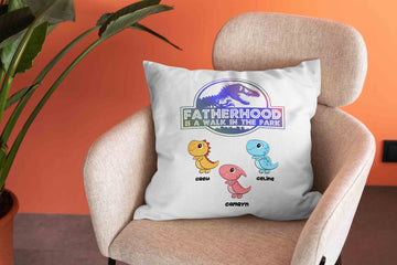 Fatherhood Is A Walk In The Park Pillow, Dinosaur Pillow, Dad Pillow, Personalized Name Pillows, Family Pillow