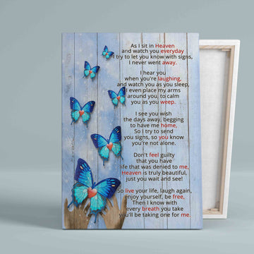 As I Sit In Heaven Canvas, Memorial Canvas, Butterfly Canvas, Wall Art Canvas
