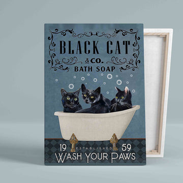 Black Cat Co Bath Soap Canvas, Wash Your Paws Canvas, Bathroom Canvas, Black Cat Canvas