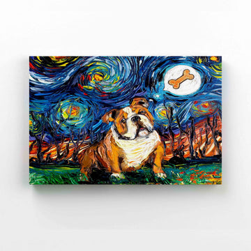 Bulldog Starry Night Canvas, Bulldog Canvas, Painting Canvas, Dog Canvas, Wall Art Canvas