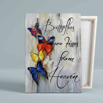 Butterflies Are Kisses From Heaven Canvas, Memorial Canvas, Butterfly Canvas