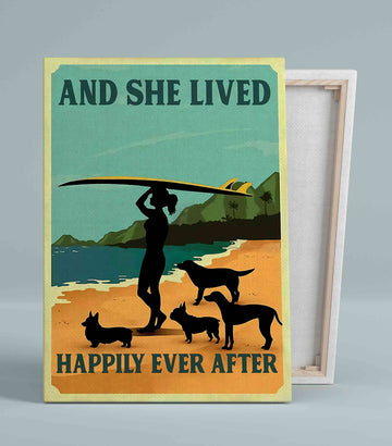 Girl Surfing Canvas, Dog Canvas, Happily Ever After Canvas, Beach Canvas, Wall Art Canvas