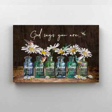 God Says You Are Canvas, God Canvas, Daisy Flower Canvas, Hummingbird Canvas