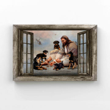 God Surrounded By Rottweiler Angles Canvas, Rottweiler Canvas, Window Canvas, God Canvas