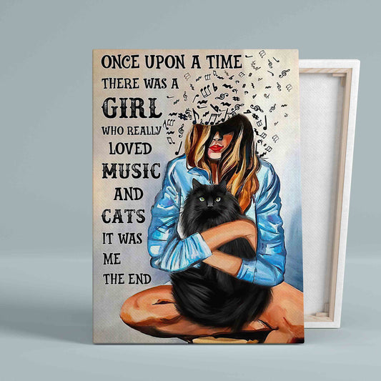 Once Upon A Time There Was A Girl Who Really Loved Music Canvas, Black Cat Canvas, Cat Canvas