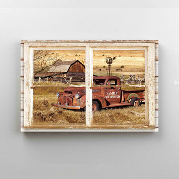 Personalized Name Canvas, Farm Canvas, Rustic Window Canvas, Pickup Truck Canvas