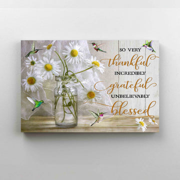 So Very Thankful Canvas, Daisy Flower Canvas, Hummingbird Canvas, Gift Canvas