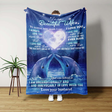 To My Beautiful Wife Blanket, Custom Name Blanket, Family Blanket, Dolphins Blanket, Blanket For Gift