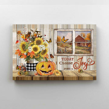 Today I Choose Joy Canvas, Rustic Window Canvas, Sunflower Canvas, Pumpkin Canvas