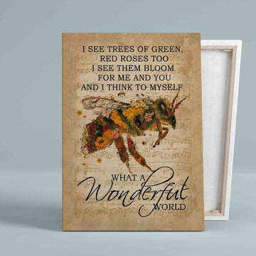 What A Wonderful World Lyrics Canvas, Bee Canvas, Flower Canvas, Wall Art Canvas, Gift Canvas